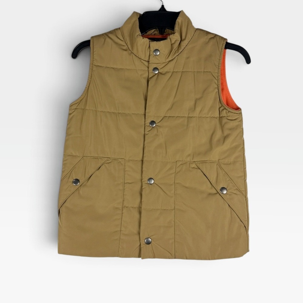 OshKosh B'gosh Puffer Vest Quilted Boys 8 Tan Khaki Fleece Lined